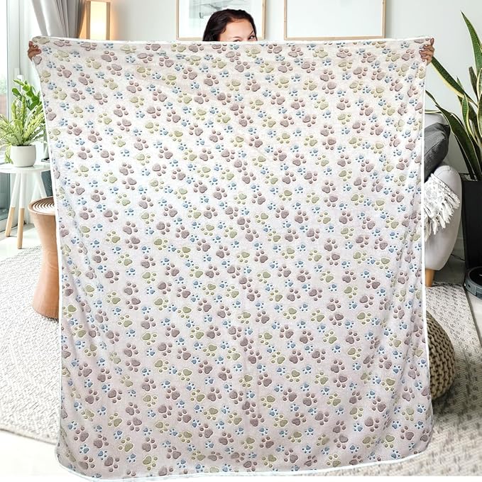 Dog Blankets for Large Dogs, 1 Pc Dog Blanket Washable, Soft Fluffy Flannel Pet Blanket Mat Cover for Bed Couch, Cute Print Puppy Blanket 60" x 50"