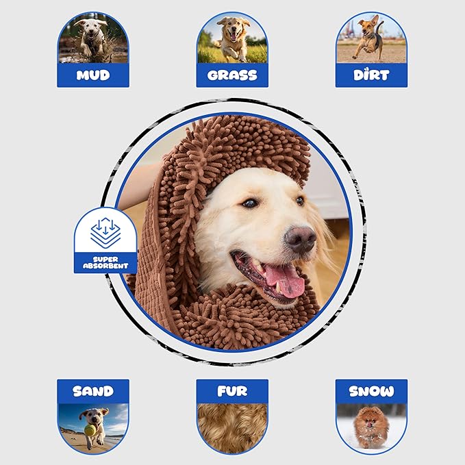 EDENATURE Microfiber Dog Bath Towel – Super Absorbent Dog Towels for Drying Dogs Large & Small, Quick Dry Pet Towel with Hand Pockets, Soft & Durable Puppy Towel, Machine Washable – Coffee