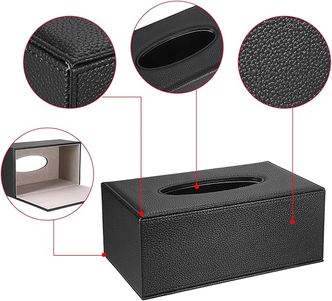 Sumnacon Tissue Box Cover Rectangle Tissue Box Stylish PU Tissue Box Holder with Magnetic Bottom, Decorative Leather Tissue Cover for Living Room Bathroom Table Desk Home Office Car, Black