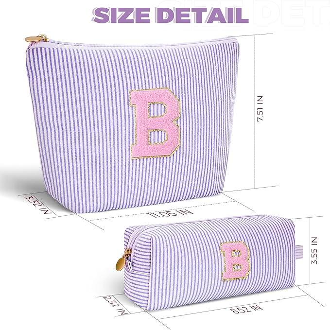Btffitting Bridesmaid Gifts Wedding Day - Bridal Shower Gifts,Maid of Honor Gifts,Initials Makeup Bag Set Cosmetic Bag - Lavender,B