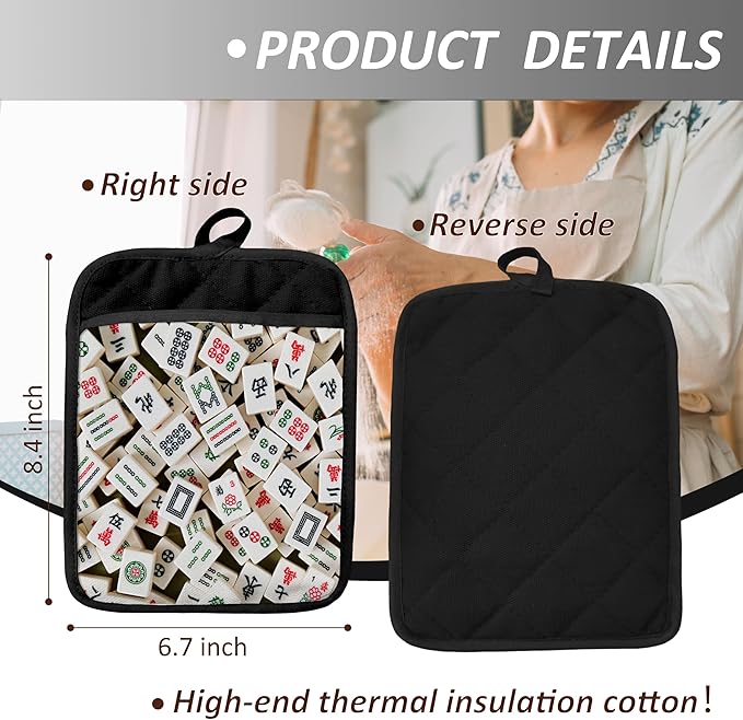 Mahjong Gifts Pot Holders for Kitchen，Mahjong Gifts for Women，Funny Oven Mitts,Cute Pot Holders,Funny Kitchen Decor,Potholder(Color-01)