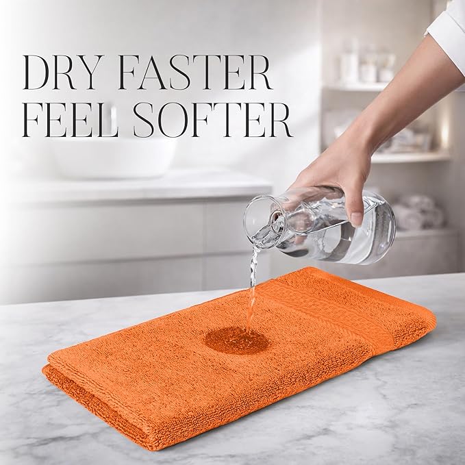RIVERSIDE 12 Pack Premium 100% Cotton Face Wash Cloths, 12 x 12 Inches, Soft & Absorbent Face Towels for Bathroom Wash Clothes, 550 GSM, Luxury WashCloths for Showering, Body, Spa & Gym, Orange