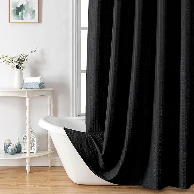 Aiyufeng Moga Black Shower Curtain 84 Inches Long, 3D Embossed Textured Fabric Shower Curtain for Bathroom - Soft Cloth & Hotel Spa Luxury, Machine Washable, 72X84, Black