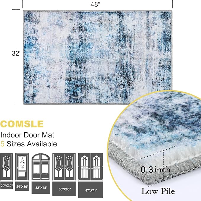 COMSLE Door Mat, Front Door Mat Indoor for Entrance Faux Wool Absorbent Non Slip Modern Throw Rug for Entryway Hallway Muddy Paws - Pet Friendly, 32x48 Inches,Smashing Blue Machine Washable