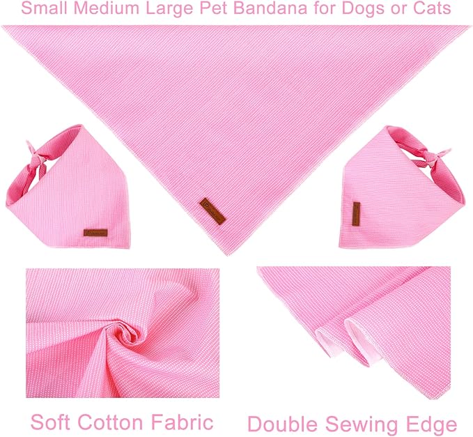 UP URARA PUP Dog Bandana - Comfortable Cotton Triangle Bid Scarf for Puppy, Small Dog, Washable Pet Kerchief for Girl Dogs or Cats, Pink Adorable Bandana