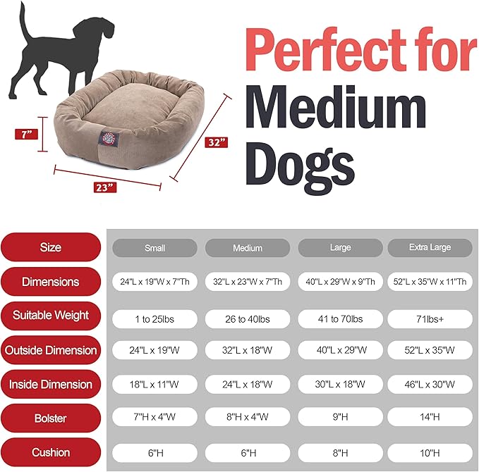 Majestic Pet 32 Inch Micro Velvet Calming Dog Bed Washable – Cozy Soft Round Dog Bed with Spine for Head Support - Fluffy Donut Puppy Mat 32x23x7 (inch) Medium – Pearl
