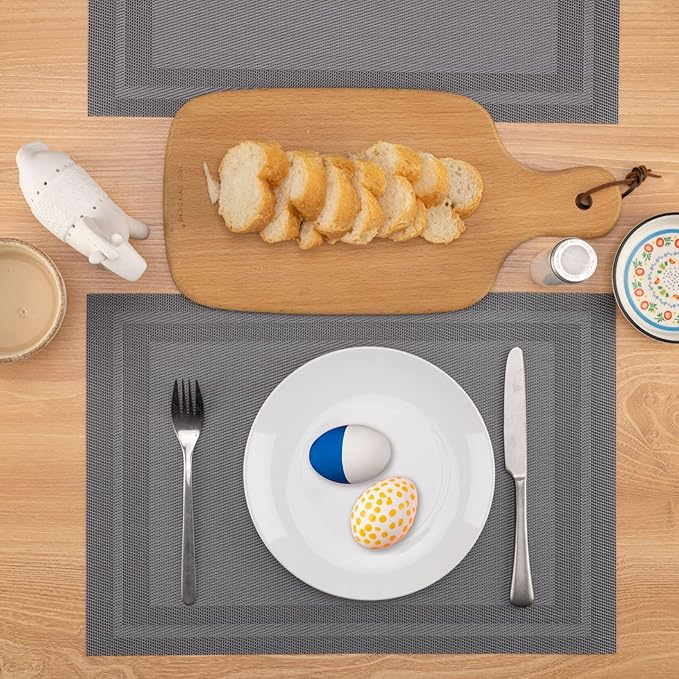 Winknowl Placemats Set of 8，Heat Resistant Woven Vinyl Washable PVC Place Mats，Non-Slip Stain Resistant Indoor/Outdoor Table Mats for Dining Table (Grey)