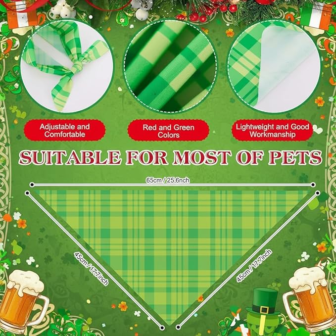 Abbylike 50 Pcs Valentine's & St. Patrick's Day Dog Bandanas Bulk Red & Green Plaid Bandanas for Dogs Triangle Kerchief Bib Scarf for Pet Holiday Costume Photo Props Accessories (25.6 x 17.7 x 17.7)