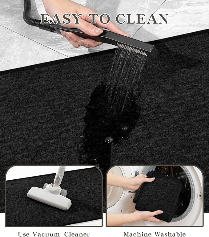 chakme Bathroom Rugs Mat 47x24, Ultra Thin Non Slip Bath Mat Quick Dry Absorbent Bath Mat for Bathroom Floor, (Black, 47"x24")