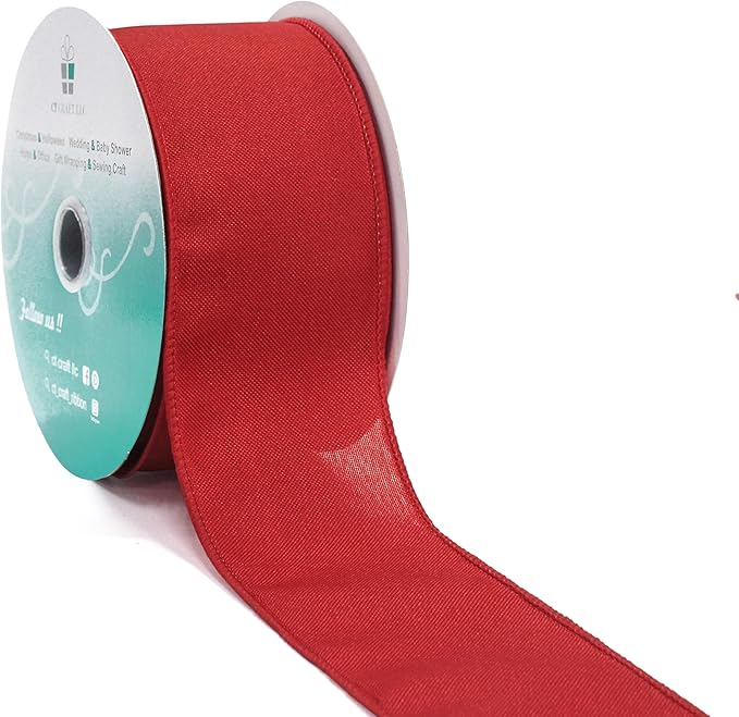 CT CRAFT LLC Burlap Fabric Wired Ribbon 2.5 Inch x 20 Yards Red for Christmas Home Wedding Decor Gift Wrapping Tree Topper Bow Wreath Bouquet DIY Crafts