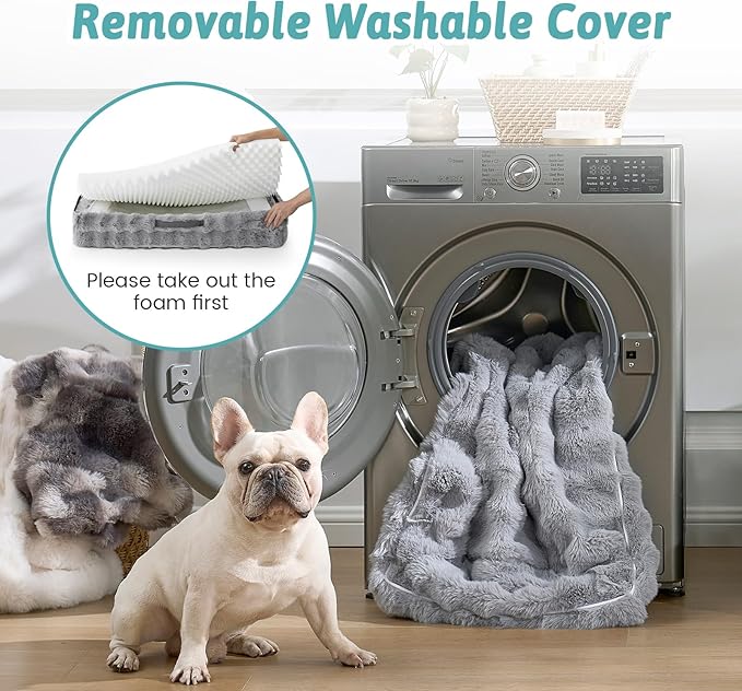 COZY KISS Orthopedic Dog Bed for Large Size Dog, Soft and Warm Faux Fur Extra Large Sofa for Pet Up to 100 lbs, Foam Bolster Anti-Slip Couch with Washable Removable Cover, XL 44x32x7 inch, Grey