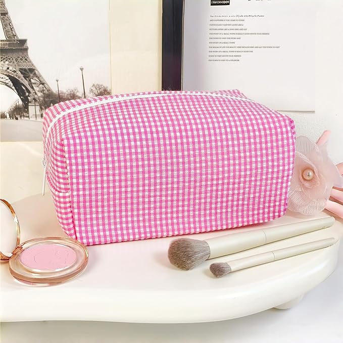 STARDW Checkered Makeup Bag Cute Cosmetic Bags for Women and Girls, Travel Toiletry Bag, Small Zipper Makeup Pouch, Purse Organizer Pouches Canvas Lining