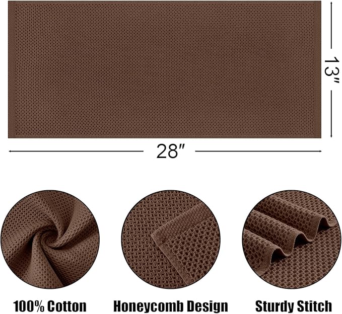 Kitinjoy 100% Cotton Waffle Weave Kitchen Towels (13 X 28 Inches, Coffee), 4-Pack Super Soft and Absorbent Dish Towel for Drying Dishes, Kitchen Hand Towels