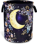 Moon Floral Laundry Basket Oxford Cloth Night Flowers Laundry Hamper With Handle Foldable Portable Clothes Storage Basket 18.9 X 16.5 In Storage Bag For Laundry Room/Bathroom/Bedroom
