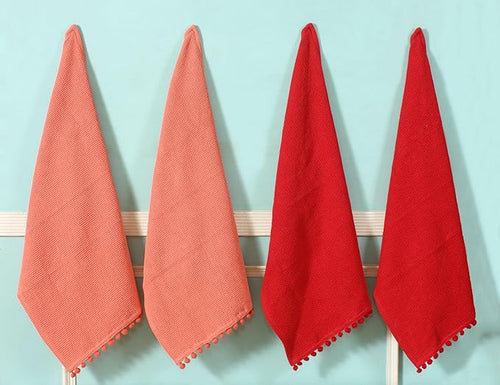 ACCENTHOME 100% Cotton Waffle Weave Kitchen Towel Set of 4 Super Soft Absorbent Christmas Tea Towels Durable Cleaning Dish Cloths for Mess & Quick Drying Dishes Rags 18x26 inches in Red & Coral Color