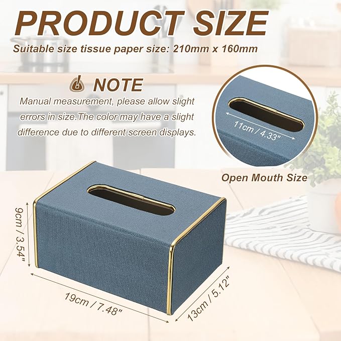 uxcell Tissue Box Cover, Rectangle Modern Tissue Box Holder with Magnetic Closure for Living Room Bedroom Office Hotel Desk (7.5"x5.1"x3.5", Blue)