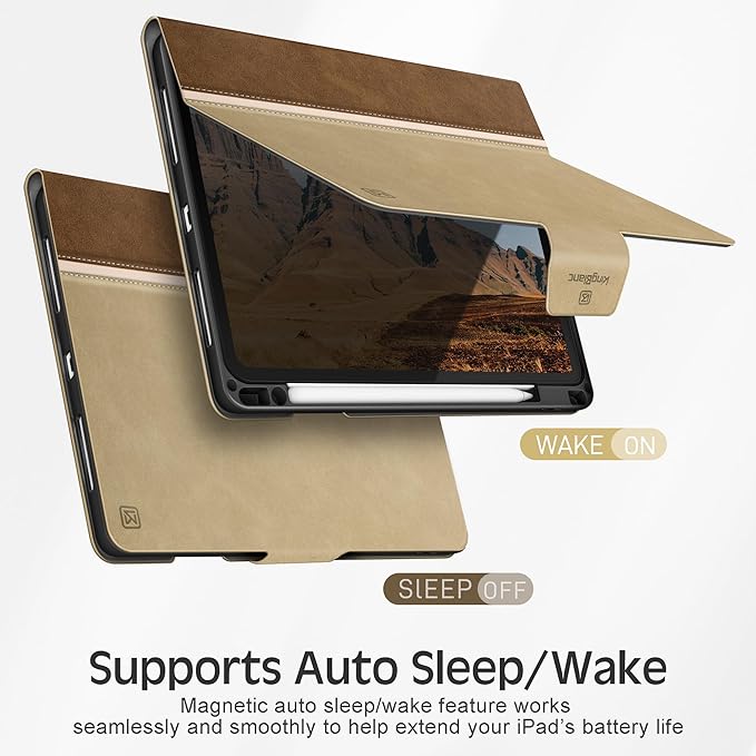KingBlanc Case for iPad Air 13 inch (M3 2025/M2 2024) with Pencil Holder, Vegan Leather Protective Stand Cover, Auto Wake/Sleep, Multi-Angles for Viewing/Drawing, Supports Pencil Pro/(USB-C), Beige