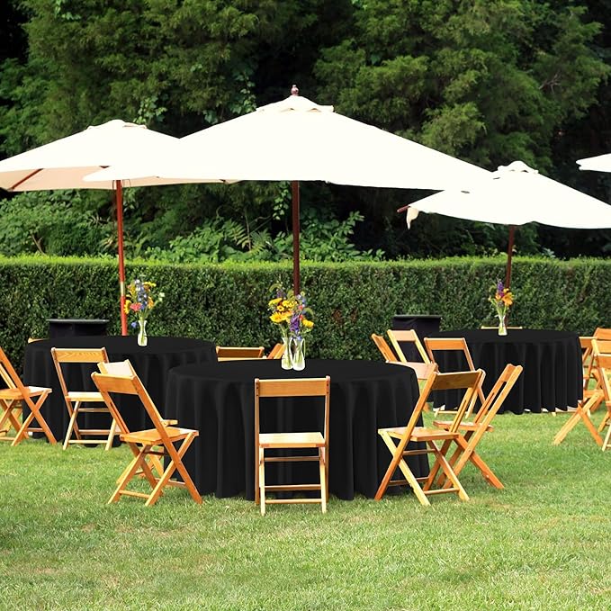 sancua 120 Inch Round Tablecloth Black, 8 Pack - Circle Polyester Fabric Table Cloth for Wedding Party Reception Banquet Birthday, Washable Formal Table Cover (Fit 48-96 Inch Tables)