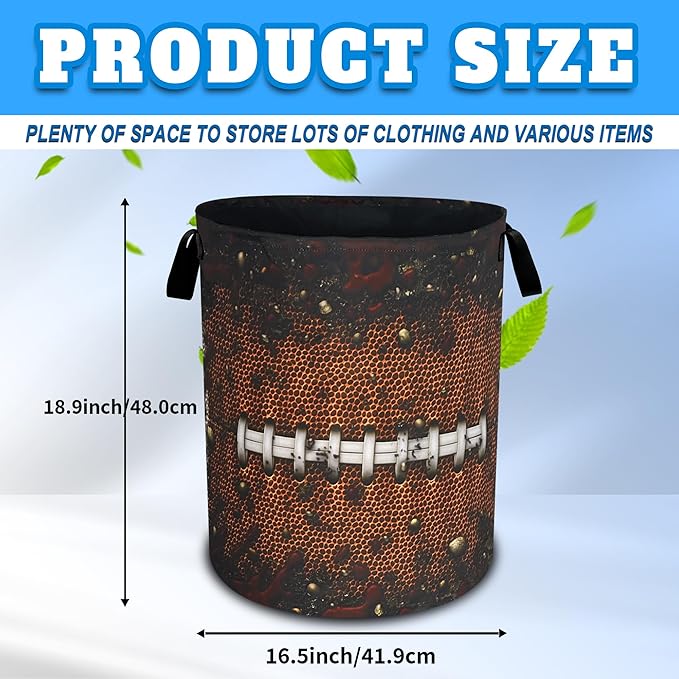 Football Laundry Basket Oxford Cloth Ball Texture Pattern Laundry Hamper With Handle Foldable Portable Clothes Storage Basket 18.9 X 16.5 Inch Storage Bag For Laundry Room/Bathroom/Bedroom/Dormitories