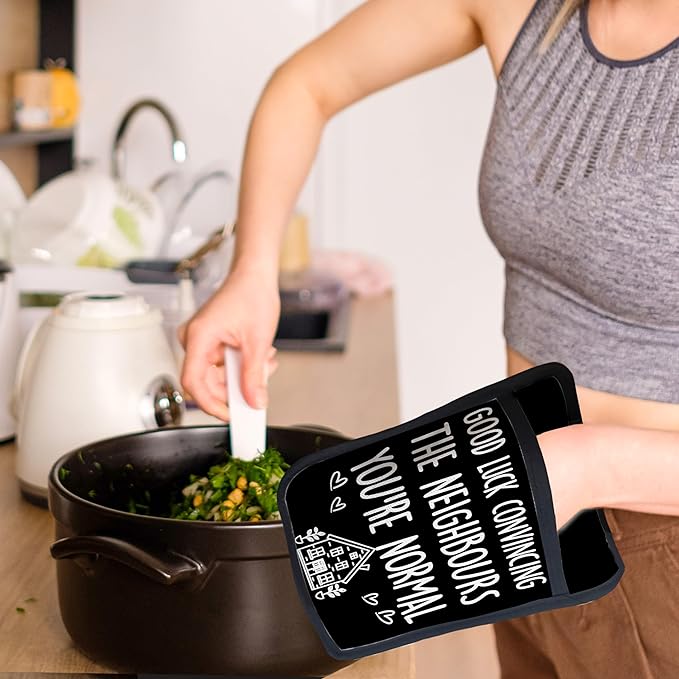 House Warming Gifts Pot Holders with Pockets, Good Luck Convincing Your New Neighbours That You're Normal Oven Pot Holders Heat Resistant Oven Mitts Hot Pads for Kitchen Baking Cooking