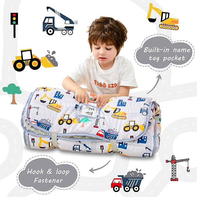 Lasoftan Toddler Nap Mat with Pillow and Blanket, Extra Large Rolled Napping Mats,Slumber Bags for Boys Girls,Kids Sleeping Bag for Daycare, Preschool Travel Camping