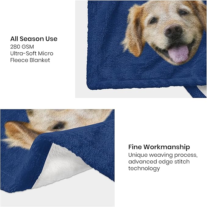 Ecautly Custom Dog Memorial Blanket with Photo, Personalized Pet Photo Blanket for Her, Pet Loss Gifts, Customized Puppy Picture Memory Gift