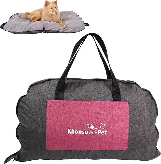 Portable Waterproof Dog Mat for Camping, Patio & Travel - Foldable Outdoor Dog Bed with Teflon Shell & Removable Plush Pad - Easy Clean, Durable - S (Hemp Grey)