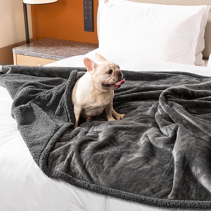 Maidewow Waterproof Dog Blanket Reversible Pet Puppy Blankets for Couch Sofa Bed Covers Leakproof Warm Fluffy Cat Cover Washable Gray Mat-L-65x57in