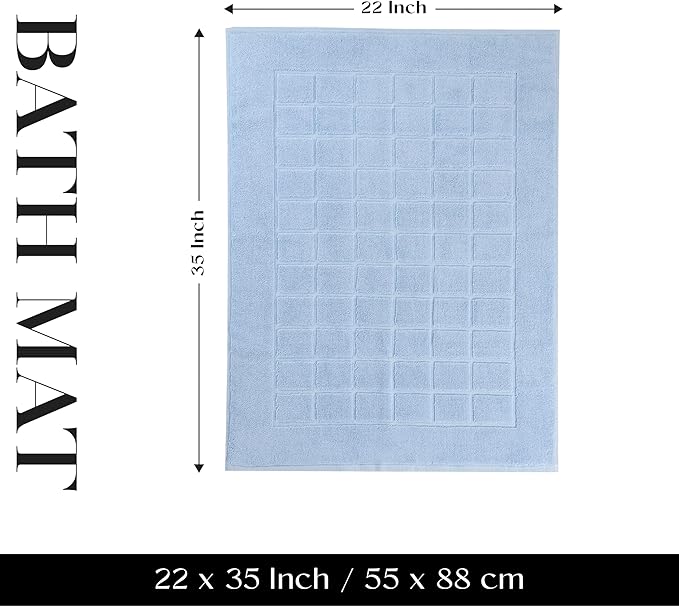 Superior 100% Cotton Bathmat Set, Bath Mats, Bathroom Decor, Shower, Bathtub Essentials, Home Accessories, Small Washable Rug, No Backing, Heavyweight, Nora Collection, Set of 2, 22" x 35", Light Blue