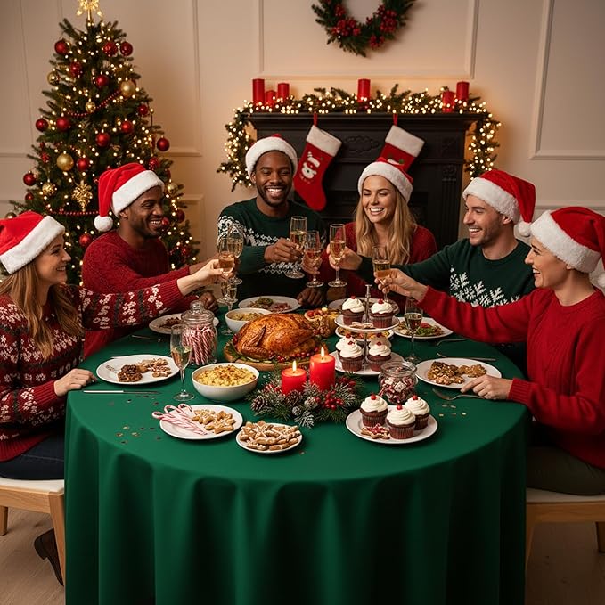 6-Pack Hunter Green Round Tablecloths, 120 Inches, Stain-Resistant Polyester for 5-6 Ft Round Tables - Washable Table Covers for Weddings, Banquets, Birthday Parties, Events