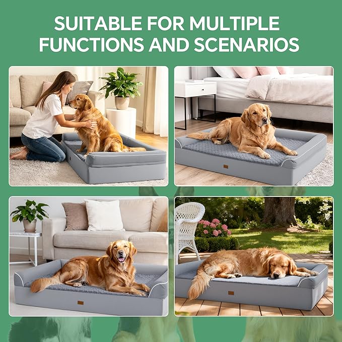 HOMBYS 7” Thickness Orthopedic Dog Bed for Large Giant Dogs, Double-Layer Memory Foam Waterproof Washable XXXL Dog Sofa Bed with Bolster Headrest, Ultra-Supportive for Joint & Arthritis Relief