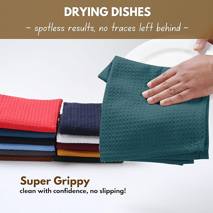 Native Fab 100% Cotton Dish Towel & Dishcloths Set - 8 Piece Set, Soft, Absorbent, Fast Drying, Durable Towels for Cleaning, Baking, Cooking - Great for Home, Kitchen & Restaurant Use - Teal Green