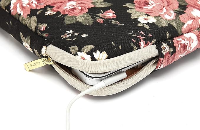 kayond Water-Resistant Canvas 15.6 Inch Laptop Sleeve-Black C Rose