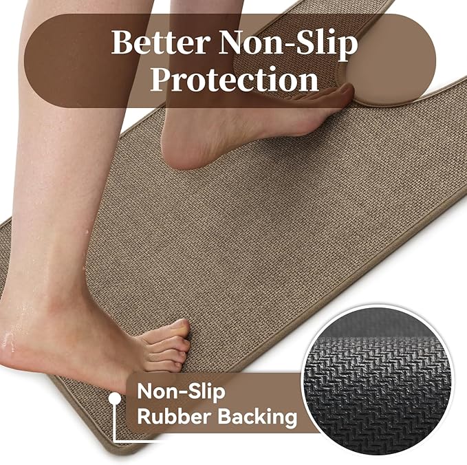 MontVoo Toilet Rugs U-Shaped, Ultra Thin Non Slip Contour Bathroom Rugs,Rubber Backing Washable Contour Bath Rugs for Toilet Mat,20''x24'',Khaki