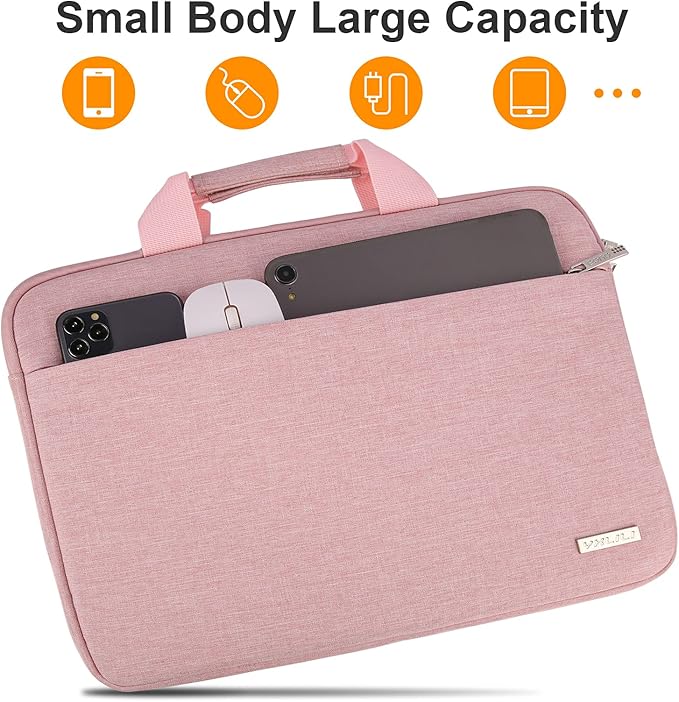YXLILI Laptop Sleeve Case 15.6 Inch with Handle, Waterproof, Anti-Scratch, Shockproof Protective Computer Bag, Large Storage & Multi-Pocket Design-Pink