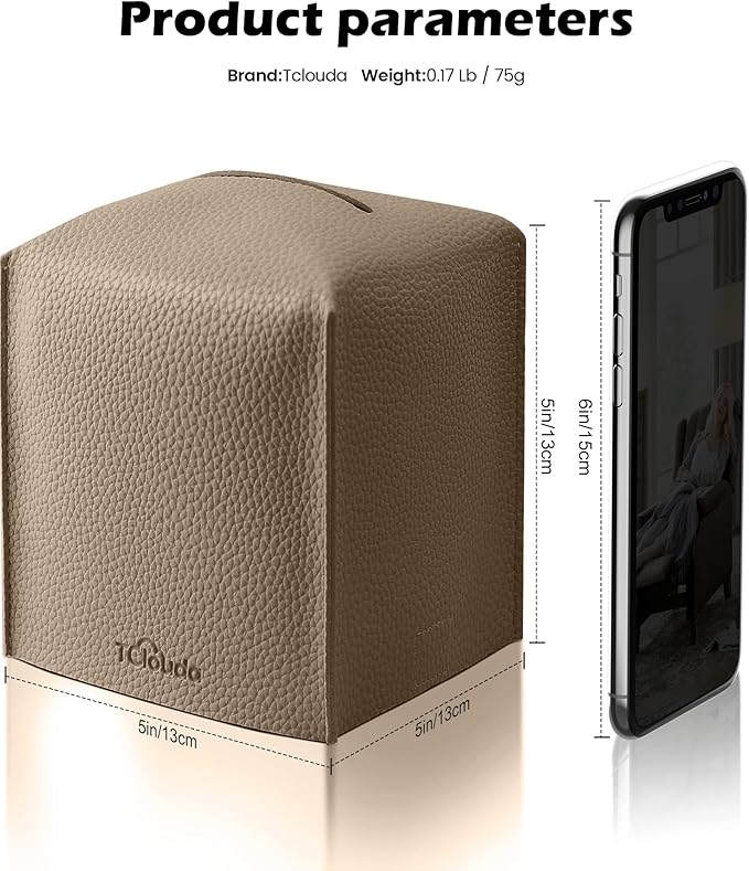Tclouda Tissue Box Cover for PU Leather, Modern Simple Solid Color Holder Square Tissue Bag, Ideal for Bathrooms,Office,Car,Outdoor Tent,Dining Table,5"X5"X5", Double Cocoa Brown