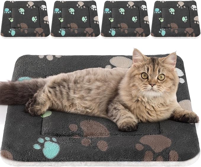 Tuanse 4 Pack Ultra Soft Dog Cat Bed Mat with Cute Prints Reversible Fleece Dog Crate Kennel Pad Cozy Washable Thickened Hamster Guinea Pig Pet Bed Mat for Small Animals(21 x 14 Inches,Black)