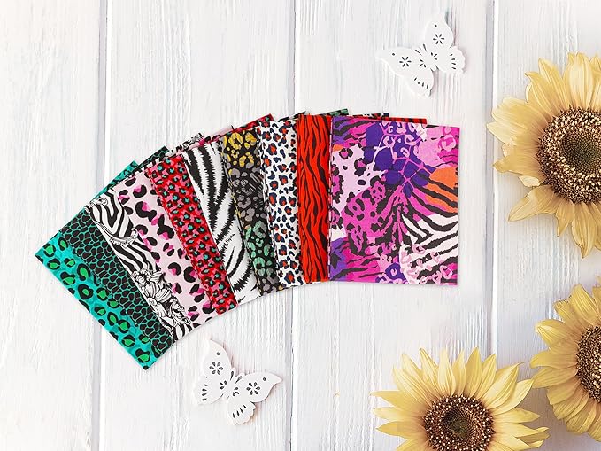 Craftido -25 Options- 100% Cotton Quilting Fabric Bundles 10pcs Fat Quarters 18”x21”-Medium Weight 5.2 oz- Soft Cotton for Quilting, Sewing Project, Patchwork, DIY Crafts – Fancy Animal