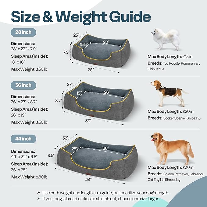 MellowMates Orthopedic Dog Bed for Large Sized Dogs with Removable Washable Cover, Waterproof Lining & Non-Slip Base, Pet Dogs Couch Sofa with Extra Thick Dual-Layer Interior Padding, 36", Grey