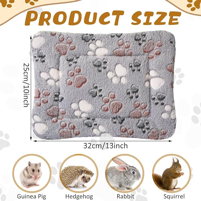 Tuanse 4 Pack Ultra Soft Dog Cat Bed Mat with Cute Prints Reversible Fleece Dog Crate Kennel Pad Cozy Washable Thickened Hamster Guinea Pig Pet Bed Mat for Small Animals(13 x 10 Inches,Light Gray)