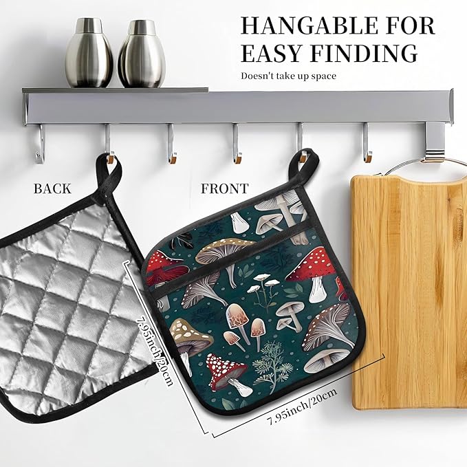 2 Pack Pot Holders for Kitchen Clearance, Cute Hot Pads, Funny Oven Pot Holders, Potholders Sets for Kitchen Heat Resistant Funny Mushrooms