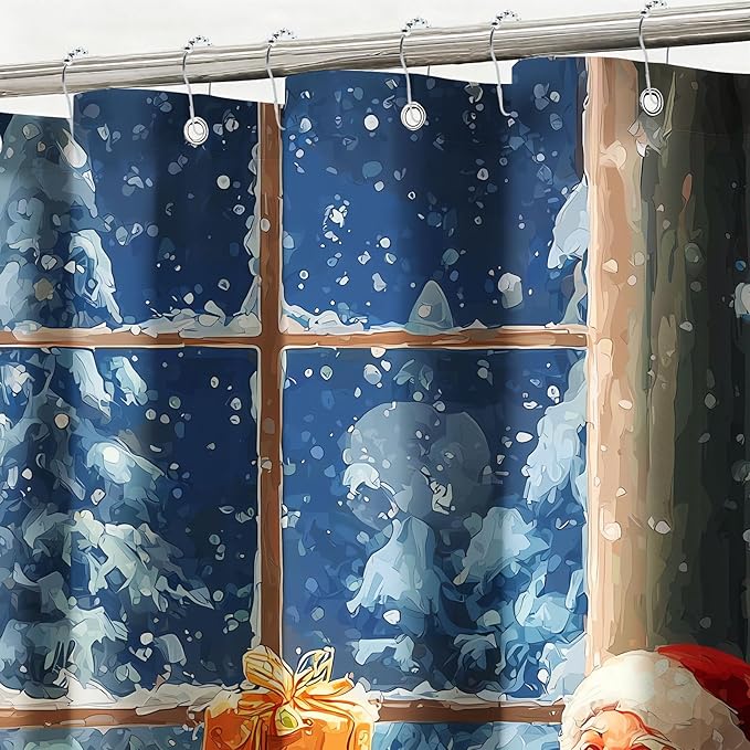 mutakin Vintage Christmas Shower Curtain Retro Santa Claus Shower Curtains for Bathroom Waterproof Fabric Bath Curtain Decor with Hooks