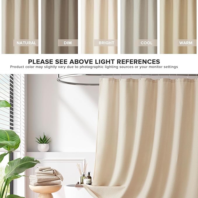 Madison Park Shower Curtain Waffle Weave, Vibrant Dyed, Waffle Shower Curtain 3M Scotchgard Moisture Management, Farmhouse Extra Long Shower Curtains for Bathroom, Extra Long: 72"x84" Beige