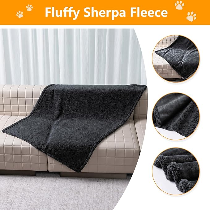 Maidewow Waterproof Dog Blanket Reversible Pet Bed Cover Puppy Blankets Leakproof Sofa Couch Cover Cat Pet Blanket for Warm Fluffy Washable Grey Mat-M