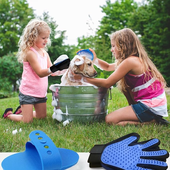 1TO3GO Pet Grooming Set with Dog Washing Gloves for Bathing, Dog Bath Brush and Silicone Dog Toothbrush, Pet Grooming Gloves for Dogs, Cats and Horses with 185 Silicone Tips