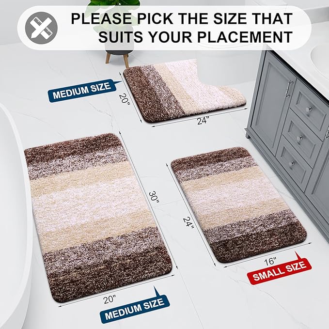 Arotive Microfiber Bathroom Rugs, Shaggy Soft and Absorbent Bath Rug, Non-Slip, Thick Plush Machine Washable Dry Bath Mats for Bathroom, Tub and Shower, 54x24, Brown, Rectangular