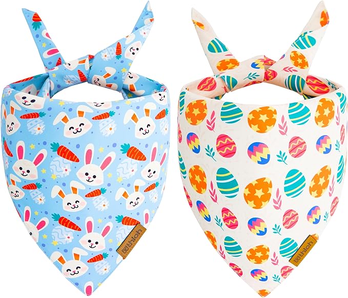 THLOH Easter Dog Bandanas 2 Pack - Reversible Pet Scarf for Boy and Girl, Spring Pet Accessory, Holiday Bandana for Small Dogs (Small)
