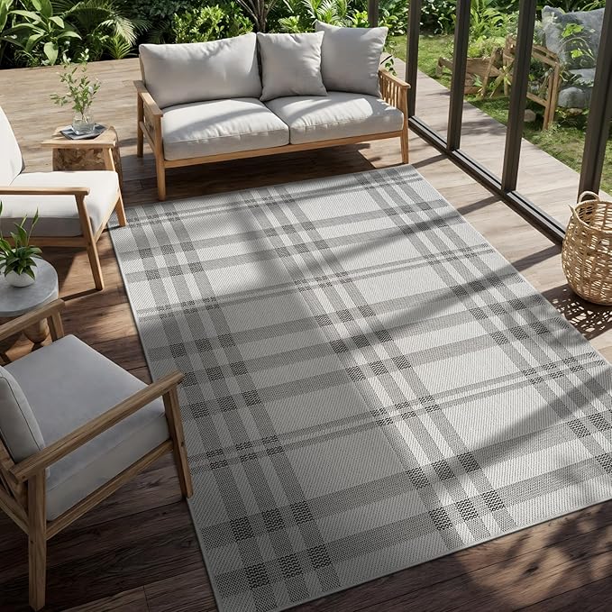 CAMILSON Easy Jute Rug 4x6, Indoor Outdoor Off-White Color Fiber Area Rugs for Living Room Patio and Dining Room Rug, Checkred Boho Woven Design, Easy-Cleaning, Washable Outside Carpet (4 x 6)
