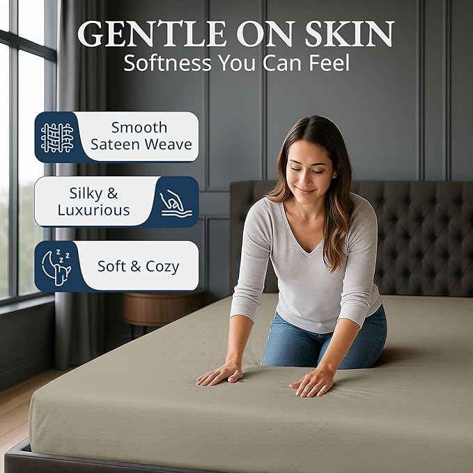 Lane Linen 100% Egyptian Cotton Twin Size Fitted Sheet Only (39"x75" + 15") - Elegant Sateen Weave, Ultra Soft, Breathable, Highly Durable, Deep Pockets Upto 17" - Swiss Dot Linen