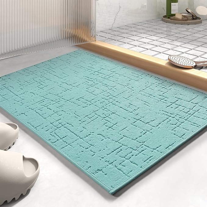 AMOAMI-Bath Mat-Absorbent Quick Dry Bathroom Floor Mats-Washable Rubber Backing Bath Mats for Bathroom Rugs Fit Under Door-Bath Rug for in Front of Sink Bathtub Shower Room, Lake 17''x24''